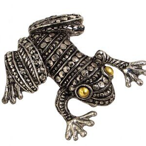 Vintage Silver Tone Dot Design Small Frog Brooch
